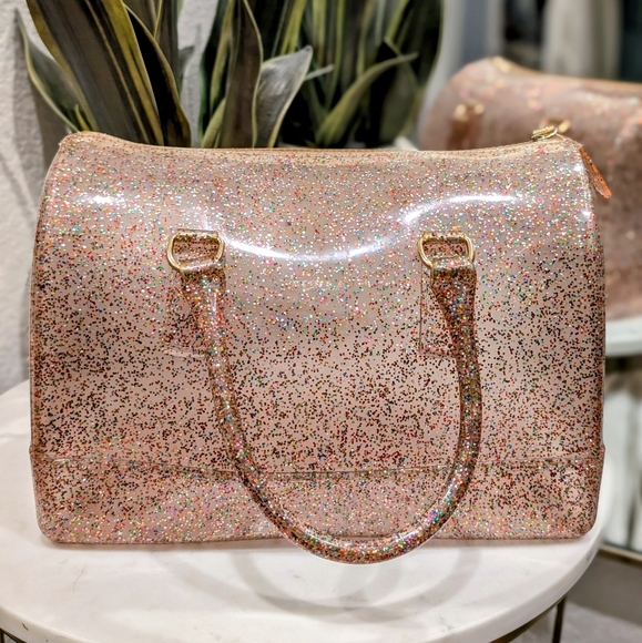 Furla Candy Purse in Pink Glitter Jelly Material Top-handle Satchel - Picture 1 of 7